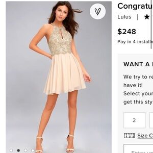 Lulu's Congratulations Pale Pink Beaded Skater Dress size 6- perfect condition